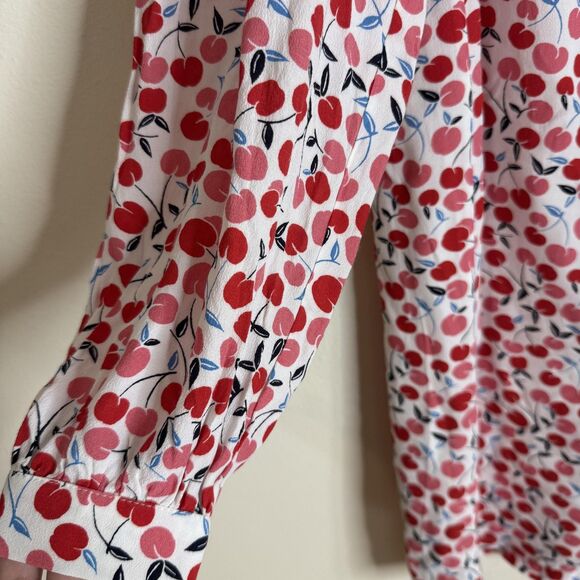 Loft Dress Womens Small White Red Cherry Print Long Sleeve Lined Shift Mini - Picture 5 of 11